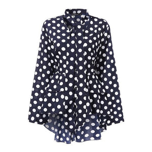 Polka Dot Bow Tie Long Sleeve Top Celmia Fashion Women's Blouses Asymmetrical Tunic Long Shirt Casual Button Work Blusas Mujer 7