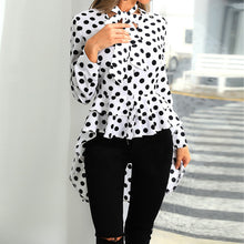 Load image into Gallery viewer, Polka Dot Bow Tie Long Sleeve Top Celmia Fashion Women&#39;s Blouses Asymmetrical Tunic Long Shirt Casual Button Work Blusas Mujer 7