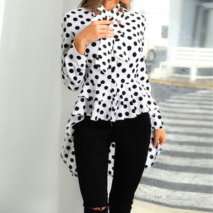 Polka Dot Bow Tie Long Sleeve Top Celmia Fashion Women's Blouses Asymmetrical Tunic Long Shirt Casual Button Work Blusas Mujer 7