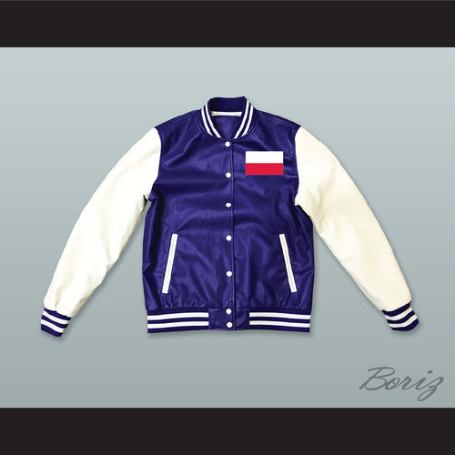Polska Blue and White Lab Leather Varsity Letterman Jacket
