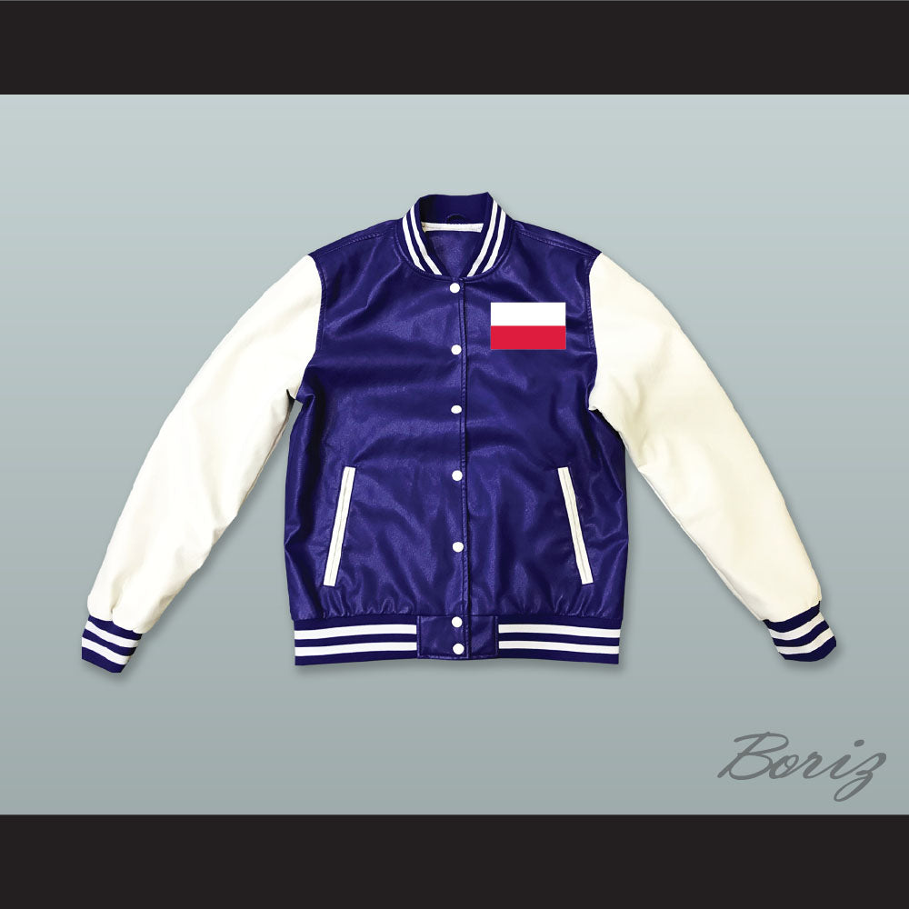 Polska Blue and White Lab Leather Varsity Letterman Jacket