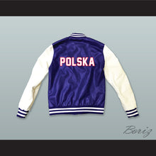 Load image into Gallery viewer, Polska Blue and White Lab Leather Varsity Letterman Jacket