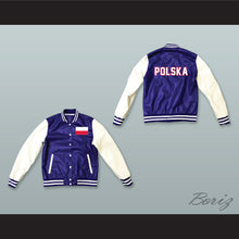 Load image into Gallery viewer, Polska Blue and White Lab Leather Varsity Letterman Jacket