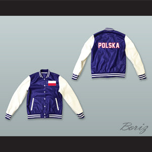 Polska Blue and White Lab Leather Varsity Letterman Jacket