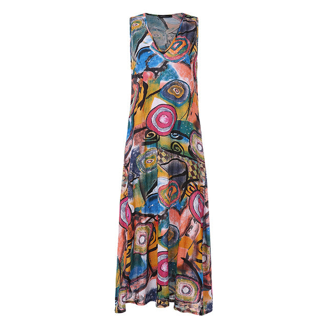 Printed Maxi Dress ZANZEA 2020 Women's Sundress Casual Summer Long Vestido Female V Neck Party Robe Femme Linen Dress Kaftan 5XL