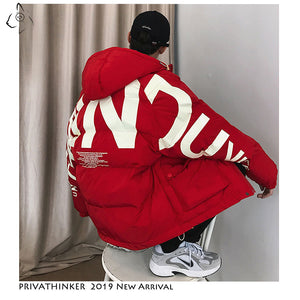 Privathinker 2020 Thick Warm Men Winter Jacket Clothes Casual Loose Harajuku Mens Parkas Coats Hooded Print Red Male Windbreaker