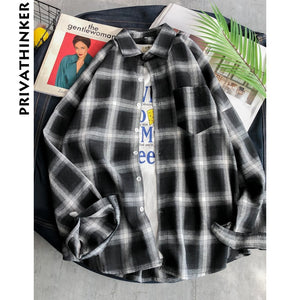 Privathinker Men Plaid Shirts INS Style 2020 Man White Red Black Plaid Long Sleeve Shirts Male Oversized Top Shirt Plus Size