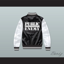 Load image into Gallery viewer, Public Enemy Black/ White Varsity Letterman Satin Bomber Jacket