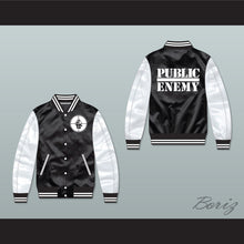 Load image into Gallery viewer, Public Enemy Black/ White Varsity Letterman Satin Bomber Jacket