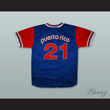 Load image into Gallery viewer, Puerto Rico 21 Blue Button Down Baseball Jersey