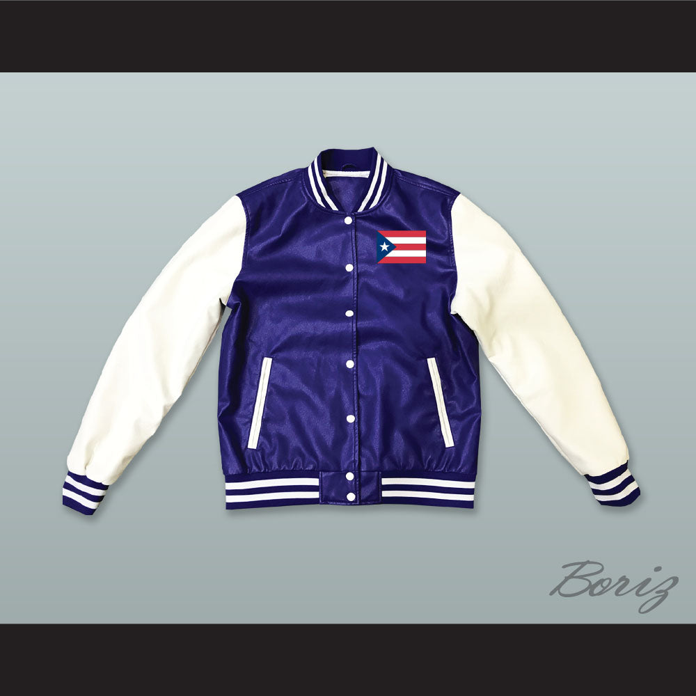 Puerto Rico Blue and White Lab Leather Varsity Letterman Jacket