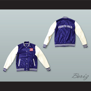 Puerto Rico Blue and White Lab Leather Varsity Letterman Jacket