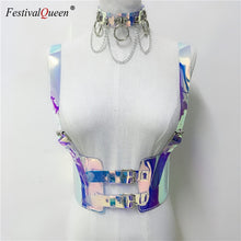 Load image into Gallery viewer, Punk Gothic Holographic Choker Bra Top Belts 2019 Harness Straps Hologram Rainbow Transparent PVC Bondage Waist Belt for Women