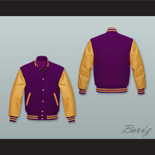 Load image into Gallery viewer, Purple Wool and Yellow Gold Lab Leather Varsity Letterman Jacket