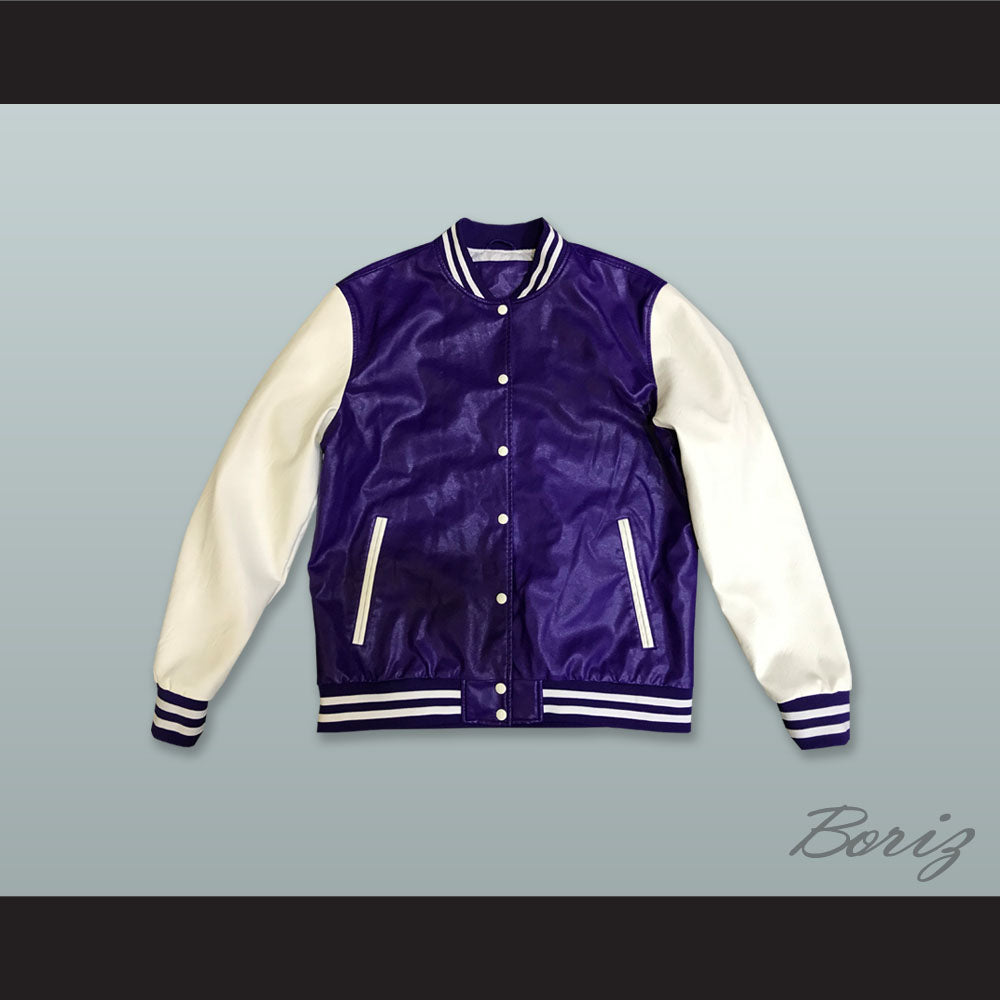 Purple and White Lab Leather Varsity Letterman Jacket