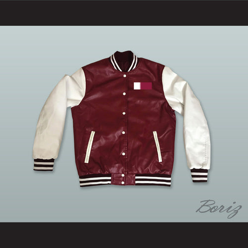 Qatar Maroon and White Lab Leather Varsity Letterman Jacket