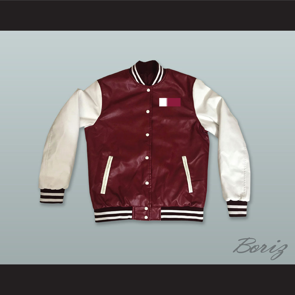 Qatar Maroon and White Lab Leather Varsity Letterman Jacket