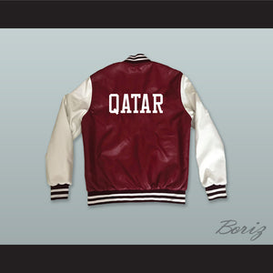 Qatar Maroon and White Lab Leather Varsity Letterman Jacket