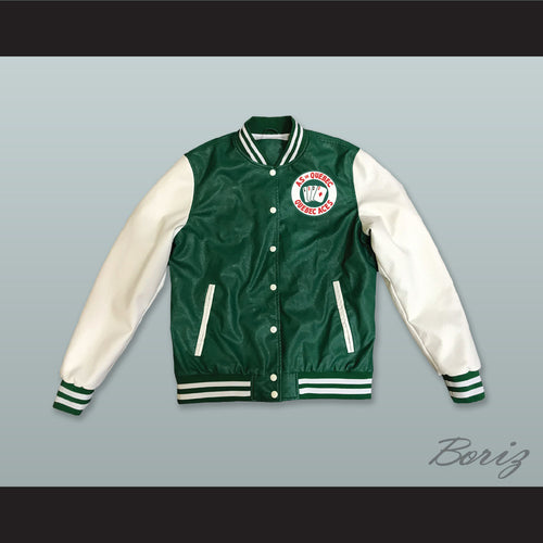 Quebec Aces Hockey Green and White Lab Leather Varsity Letterman Jacket