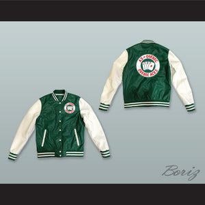 Quebec Aces Hockey Green and White Lab Leather Varsity Letterman Jacket