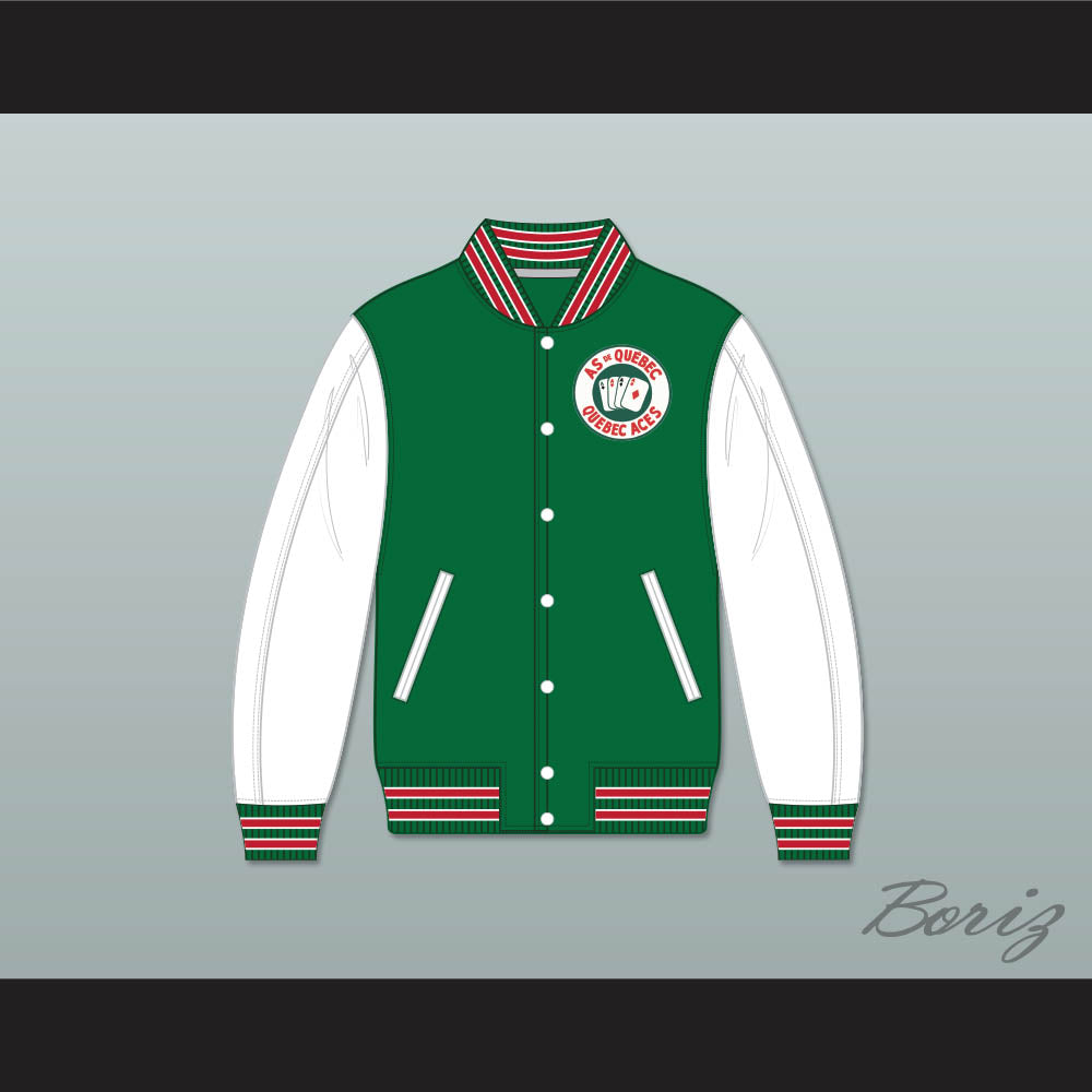 Quebec Aces Green and White Varsity Letterman Jacket-Style Sweatshirt 1