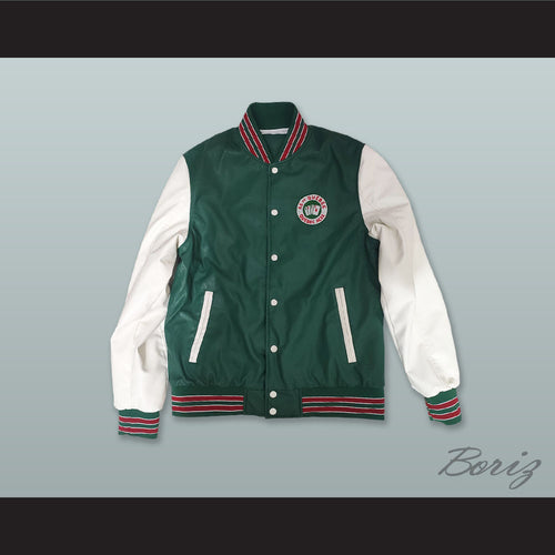 Quebec Aces Green and White Lab Leather Varsity Letterman Jacket