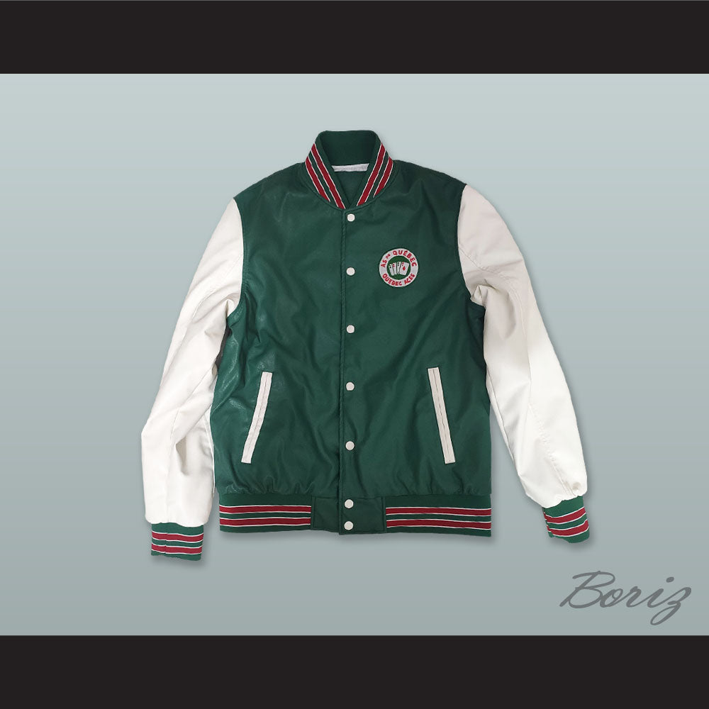 Quebec Aces Green and White Lab Leather Varsity Letterman Jacket