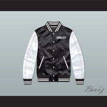 Load image into Gallery viewer, Hennessy Queens Bridge 95 Black/ White Varsity Letterman Satin Bomber Jacket