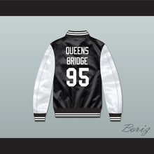 Load image into Gallery viewer, Hennessy Queens Bridge 95 Black/ White Varsity Letterman Satin Bomber Jacket