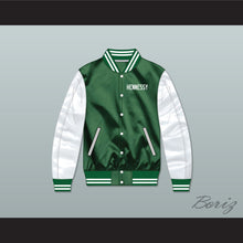 Load image into Gallery viewer, Hennessy Queens Bridge 95 Green/ White Varsity Letterman Satin Bomber Jacket