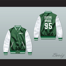 Load image into Gallery viewer, Hennessy Queens Bridge 95 Green/ White Varsity Letterman Satin Bomber Jacket