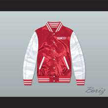 Load image into Gallery viewer, Hennessy Queens Bridge 95 Red/ White Varsity Letterman Satin Bomber Jacket