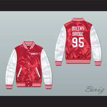 Load image into Gallery viewer, Hennessy Queens Bridge 95 Red/ White Varsity Letterman Satin Bomber Jacket