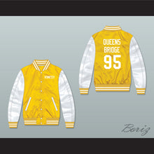 Load image into Gallery viewer, Hennessy Queens Bridge 95 Yellow/ White Varsity Letterman Satin Bomber Jacket