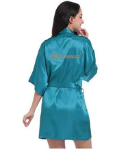 Load image into Gallery viewer, RB71 Fashio Bridal Party Robe Letter Bride on the Robe Back Women Short Satin Wedding Kimono Sleepwear Spa Robes for Ladies