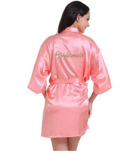 Load image into Gallery viewer, RB71 Fashio Bridal Party Robe Letter Bride on the Robe Back Women Short Satin Wedding Kimono Sleepwear Spa Robes for Ladies