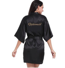 Load image into Gallery viewer, RB71 Fashio Bridal Party Robe Letter Bride on the Robe Back Women Short Satin Wedding Kimono Sleepwear Spa Robes for Ladies
