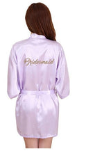 Load image into Gallery viewer, RB71 Fashio Bridal Party Robe Letter Bride on the Robe Back Women Short Satin Wedding Kimono Sleepwear Spa Robes for Ladies