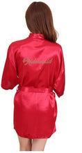 Load image into Gallery viewer, RB71 Fashio Bridal Party Robe Letter Bride on the Robe Back Women Short Satin Wedding Kimono Sleepwear Spa Robes for Ladies