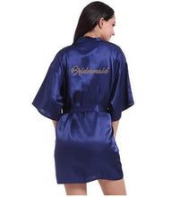 Load image into Gallery viewer, RB71 Fashio Bridal Party Robe Letter Bride on the Robe Back Women Short Satin Wedding Kimono Sleepwear Spa Robes for Ladies