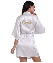 Load image into Gallery viewer, RB71 Fashio Bridal Party Robe Letter Bride on the Robe Back Women Short Satin Wedding Kimono Sleepwear Spa Robes for Ladies