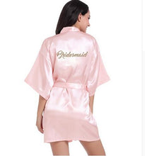 Load image into Gallery viewer, RB71 Fashio Bridal Party Robe Letter Bride on the Robe Back Women Short Satin Wedding Kimono Sleepwear Spa Robes for Ladies
