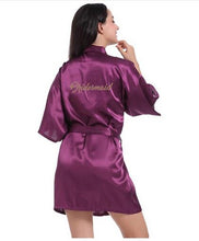 Load image into Gallery viewer, RB71 Fashio Bridal Party Robe Letter Bride on the Robe Back Women Short Satin Wedding Kimono Sleepwear Spa Robes for Ladies