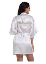 Load image into Gallery viewer, RB71 Fashio Bridal Party Robe Letter Bride on the Robe Back Women Short Satin Wedding Kimono Sleepwear Spa Robes for Ladies