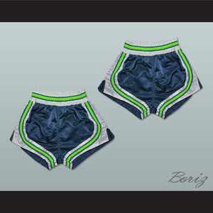 Dark Blue-Light Green-White Retro Style Basketball Shorts