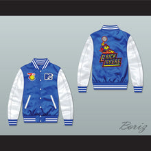 Load image into Gallery viewer, Bricklayers Basketball 7th Annual Rock N' Jock B-Ball Jam 1997 Blue/ White Varsity Letterman Satin Bomber Jacket