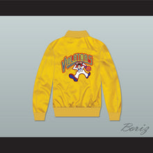 Load image into Gallery viewer, Violators Basketball 7th Annual Rock N' Jock B-Ball Jam 1997 Yellow Varsity Letterman Satin Bomber Jacket