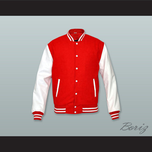 Red Wool and White Lab Leather Varsity Letterman Jacket