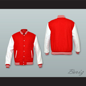 Red Wool and White Lab Leather Varsity Letterman Jacket