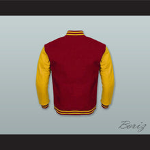 Load image into Gallery viewer, Dark Red Wool and Yellow Gold Lab Leather Varsity Letterman Jacket